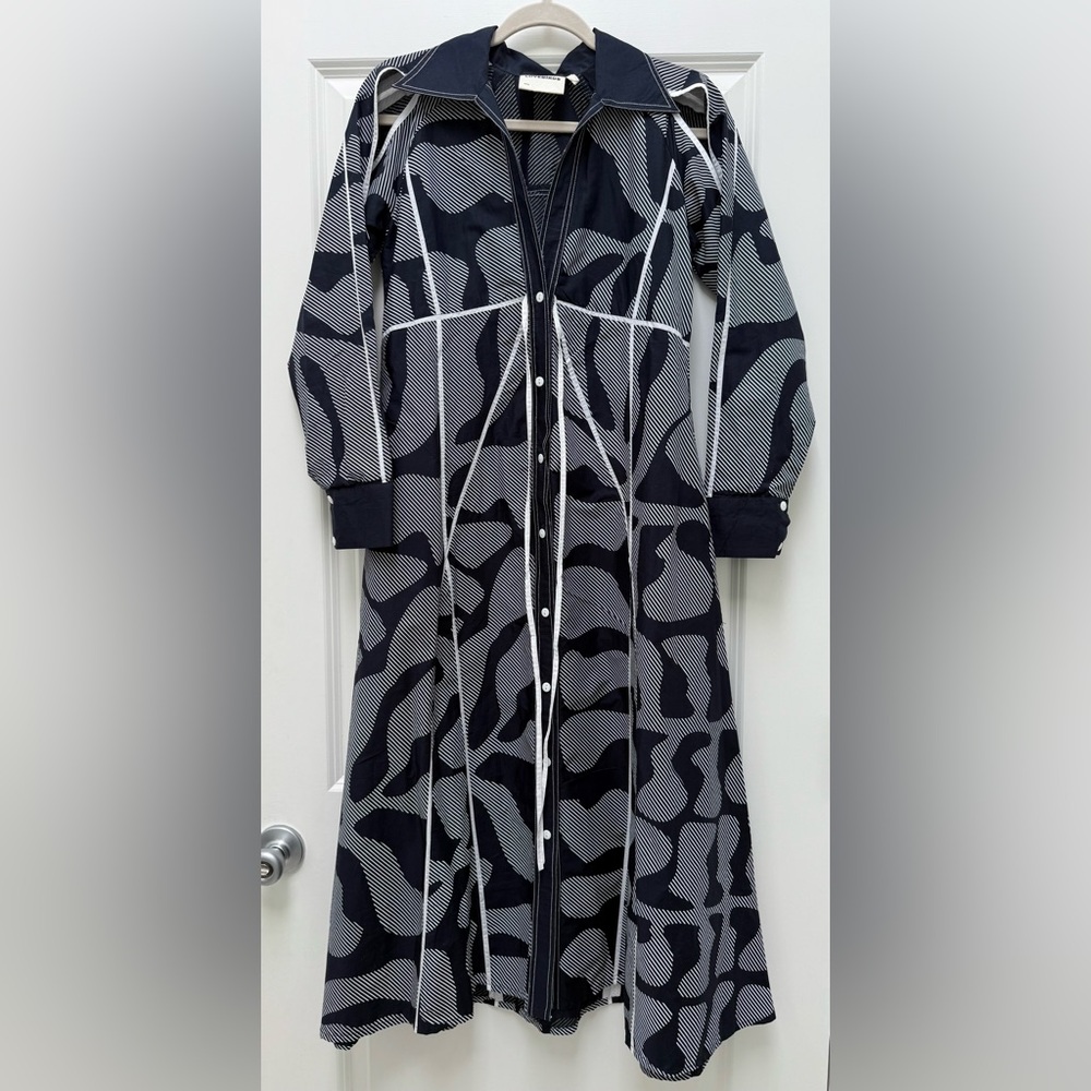 Lovebirds Navy and white Graphic Print Long Dress sz XS